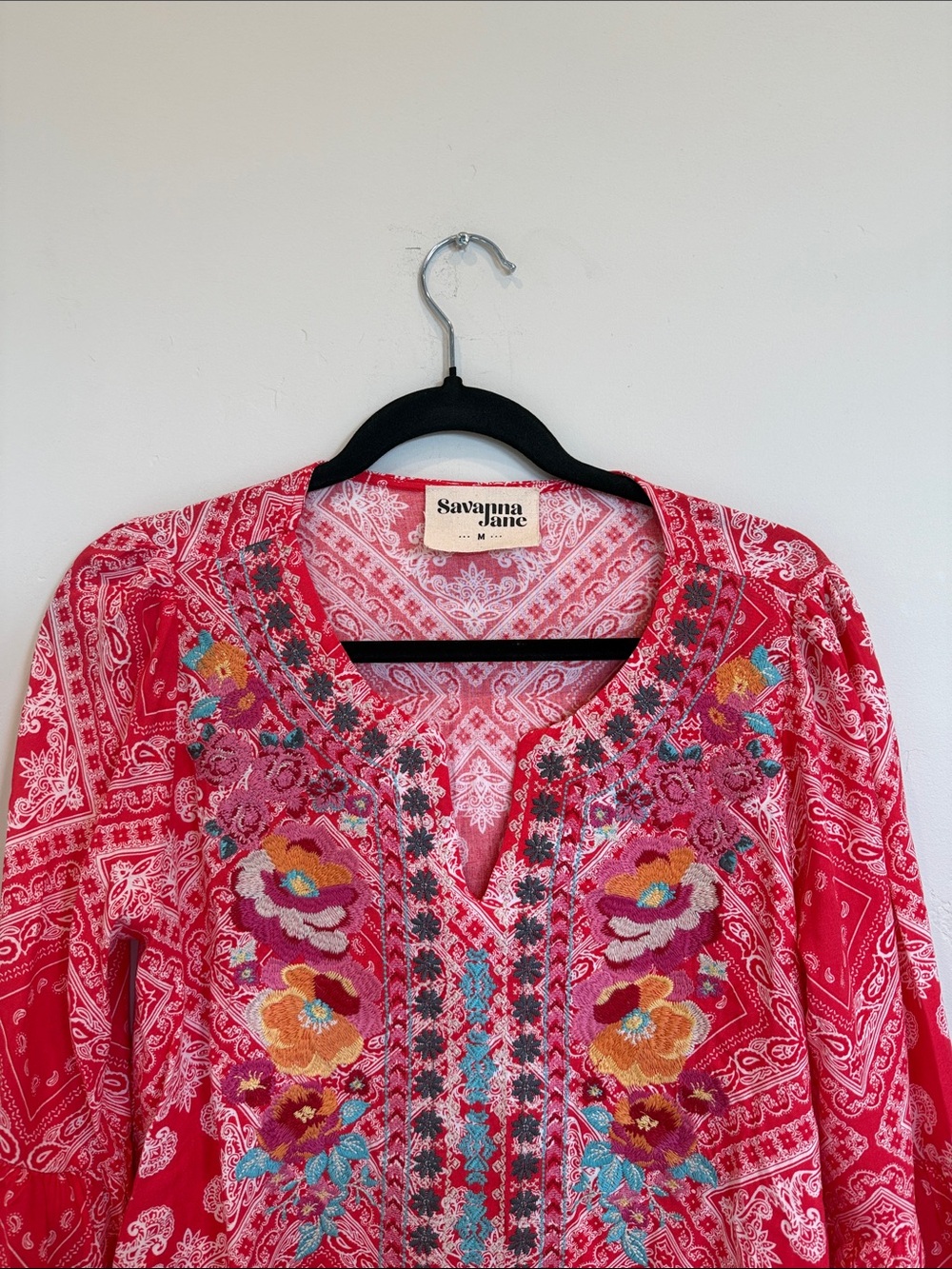 Savanna Jane Pink Multicolor Embroidered Blouse Size Medium - Picture 2 of 4